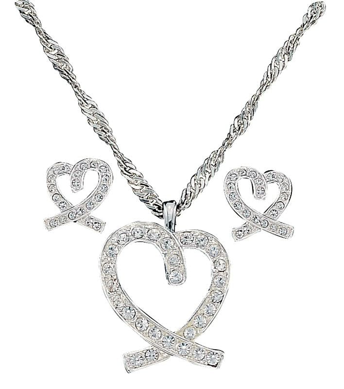 A Caring Heart In Clear Rhinestones Jewelry Set