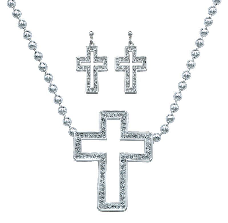 Montana Open Cross In Crystal Frame Jewelry Set