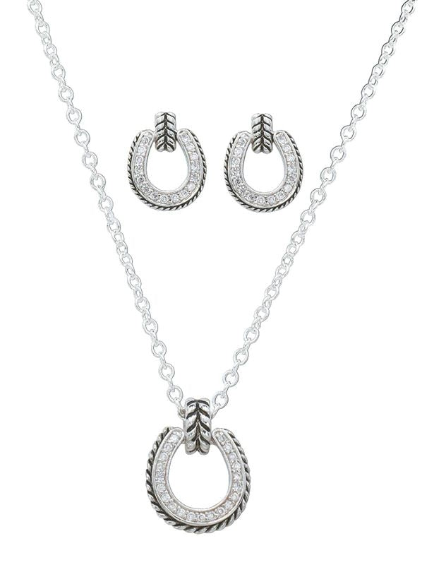 Montana Sparkly Horseshoe with Antiq Rope Jewelry Set