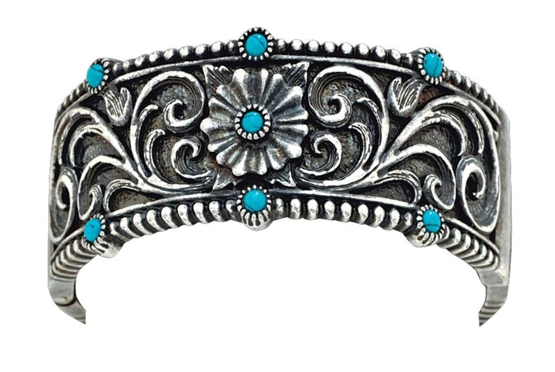 Montana Turq Passion Flower Hinged Bangle Bracelet