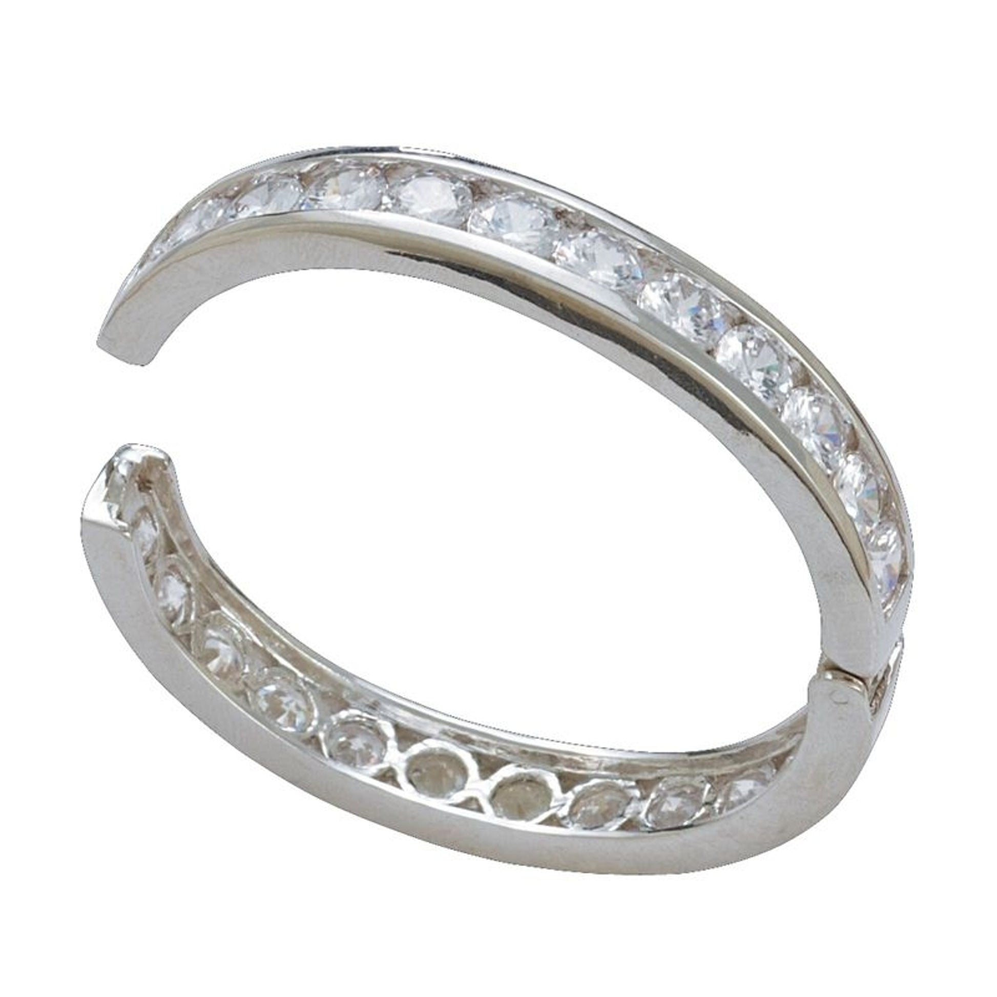 Crystal Shine In Silver Channels Bangle Bracelet