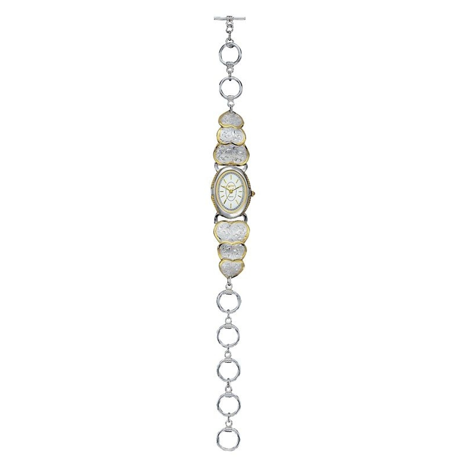 Ladies OpenLink Watch with Silver/Gold Engraved Heart