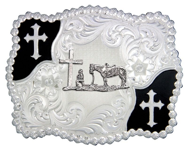 Christian Flourish Scallop Belt Buckle Brn
