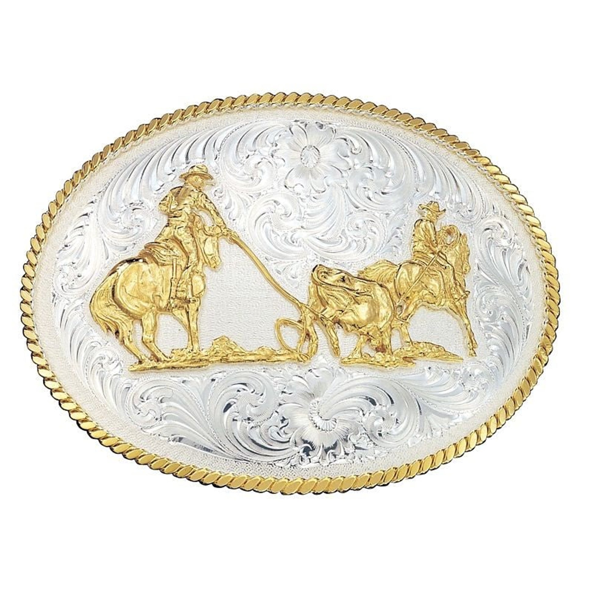 Montana Lg Engraved Belt Buckle with Team Ropers