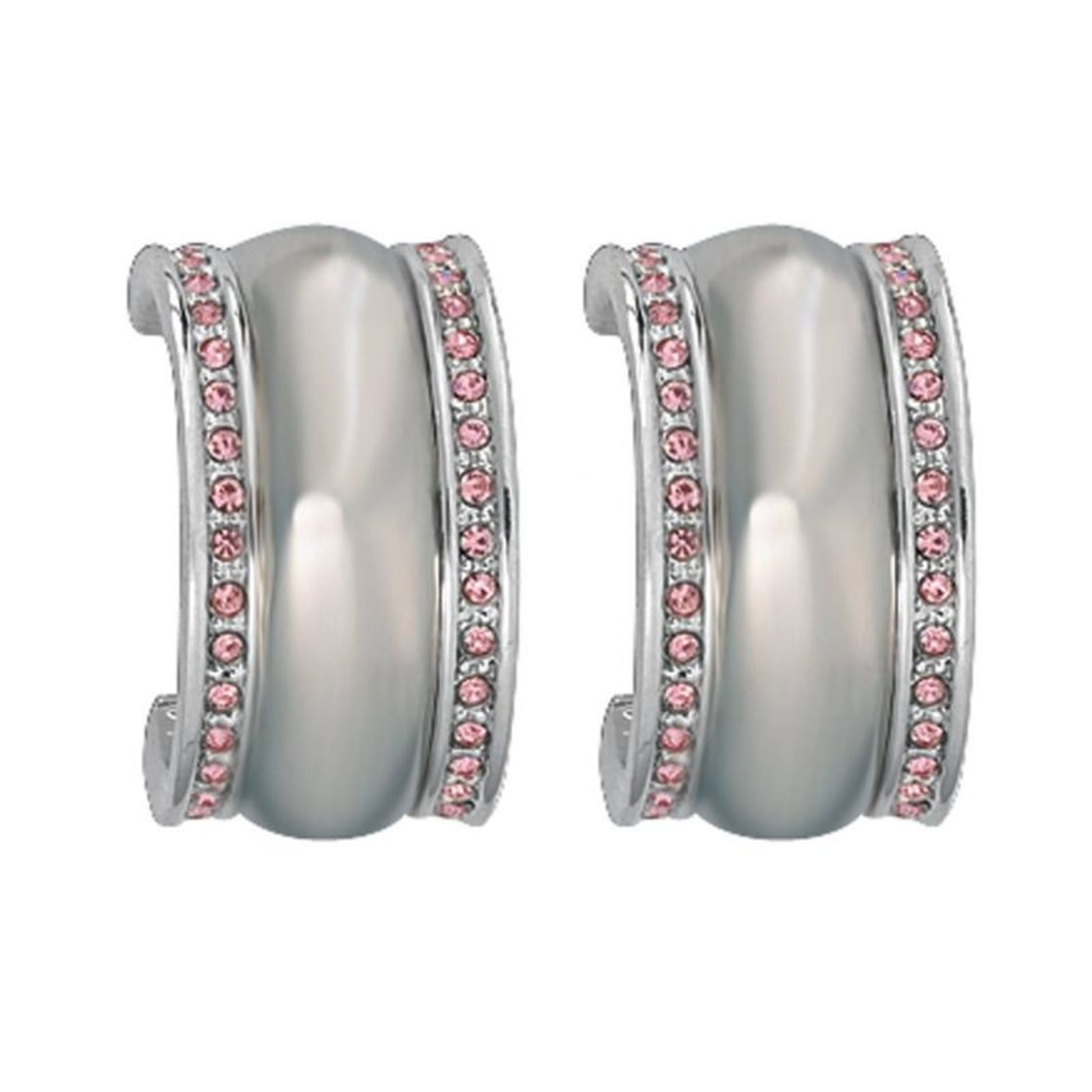 Montana Polish Silver Dome Pink Sm Hoop Earrings