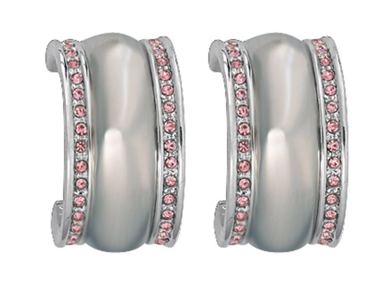 Montana Polish Silver Dome Pink Sm Hoop Earrings