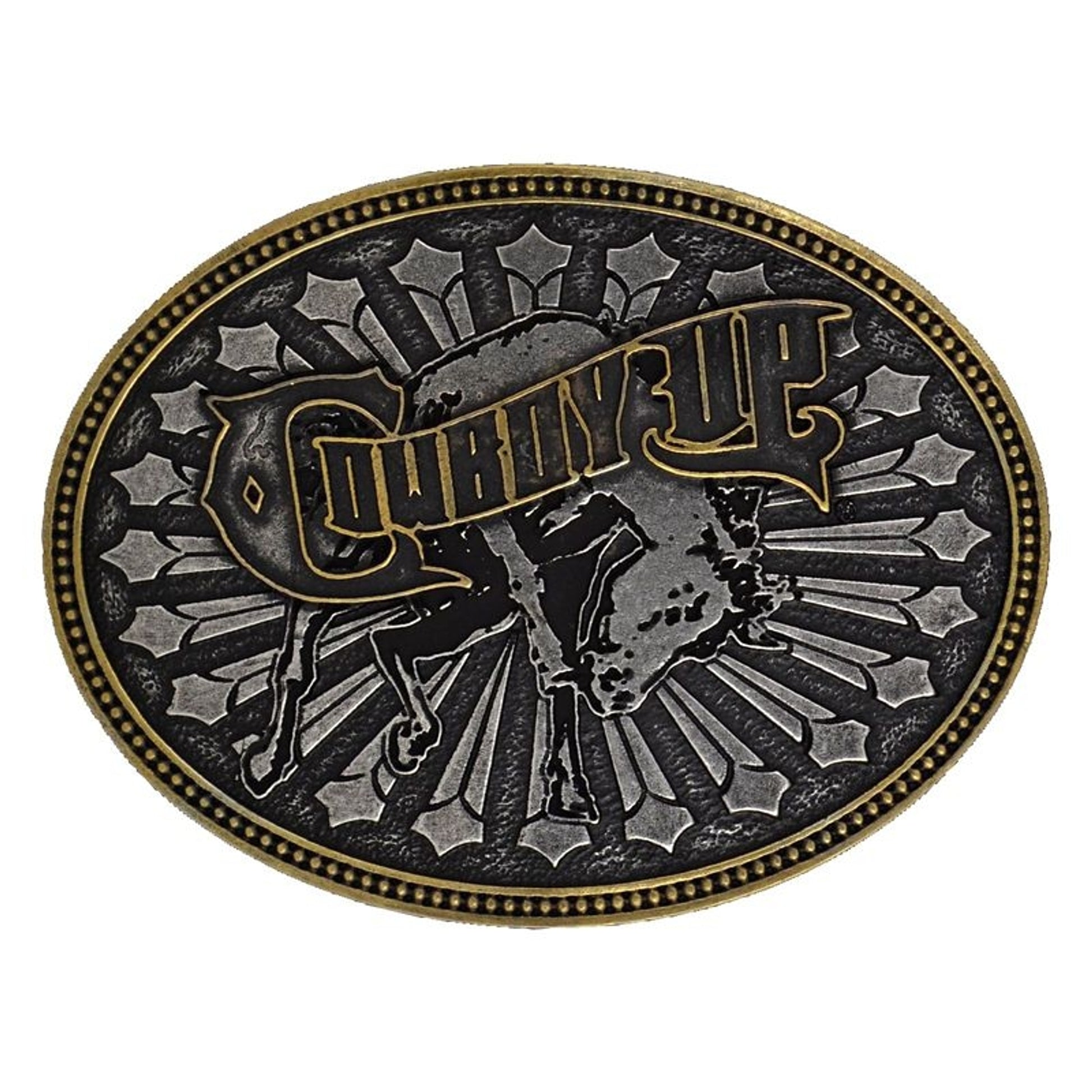 Cowboy Up Bucking Bull Attitude Belt Buckle Brn