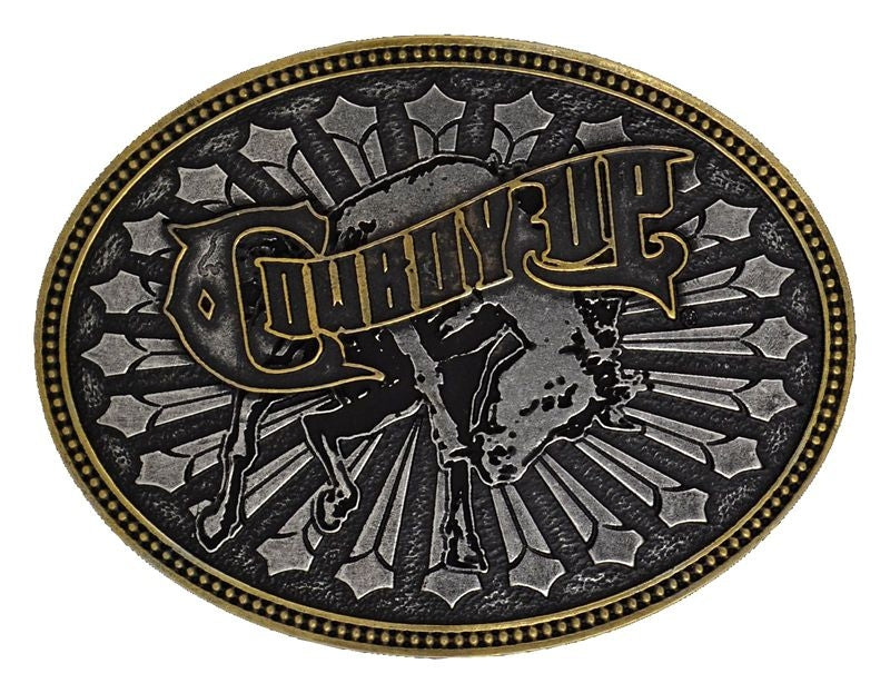 Cowboy Up Bucking Bull Attitude Belt Buckle Brn