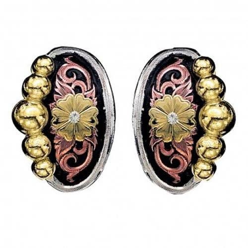 Montana Tri Color Filigree Flower Oval Earrings