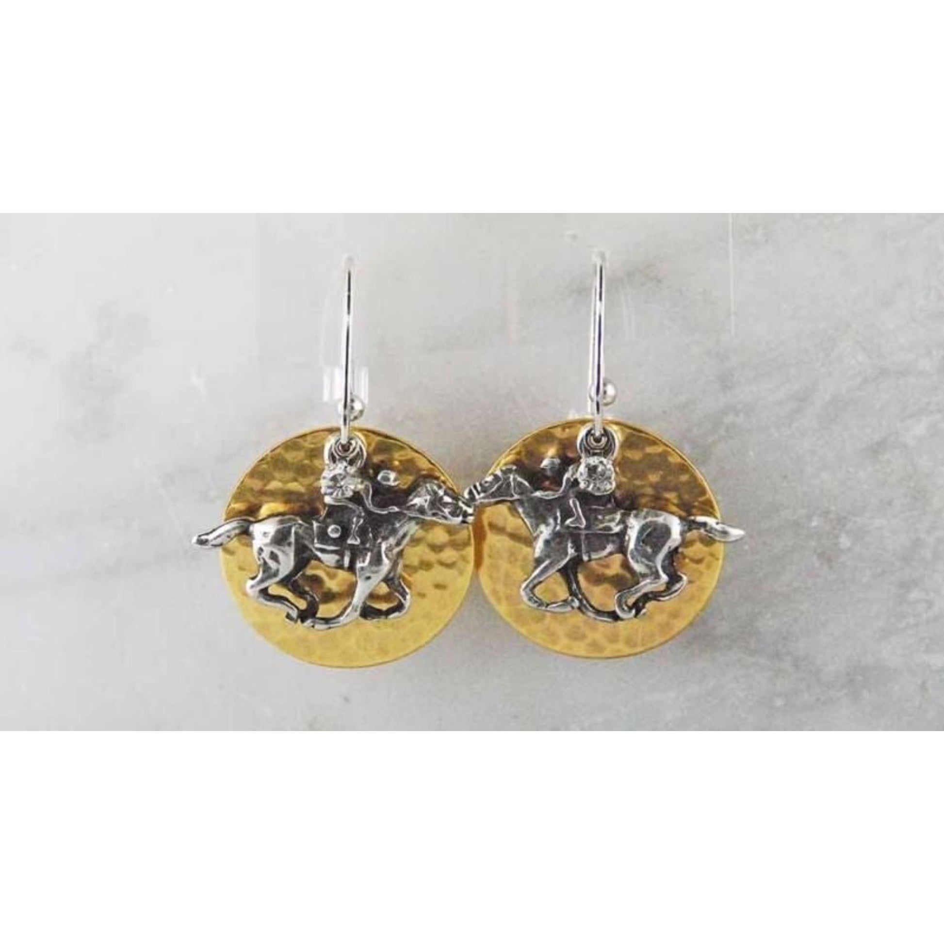 Racer On Round Disc French Wire Earrings Sil
