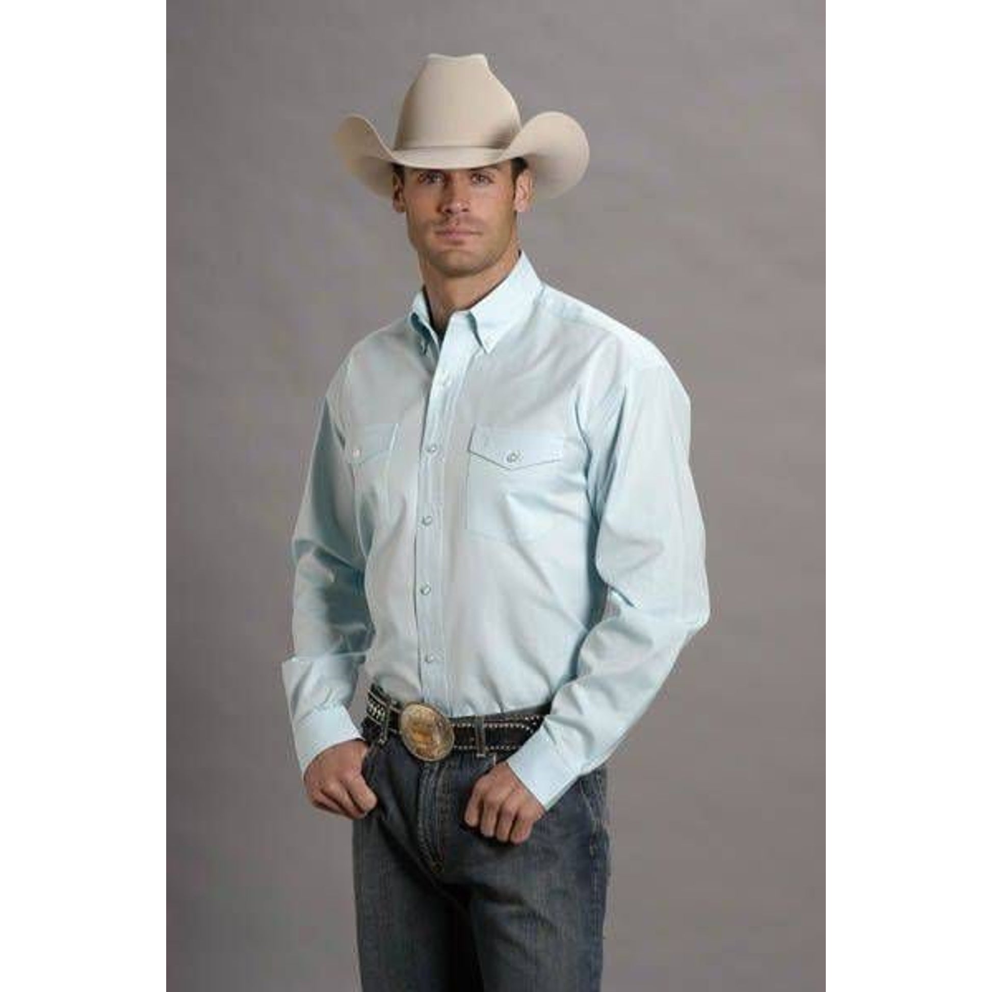 Stetson Mens Pinpoint Oxford LS Shirt L Blue