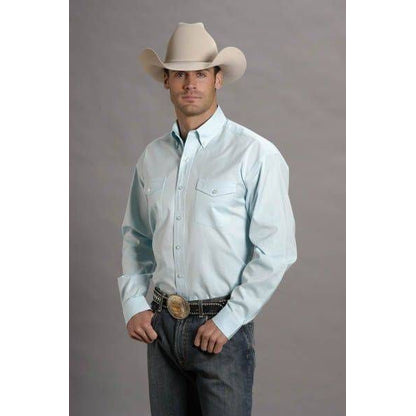 Stetson Mens Pinpoint Oxford LS Shirt L Blue