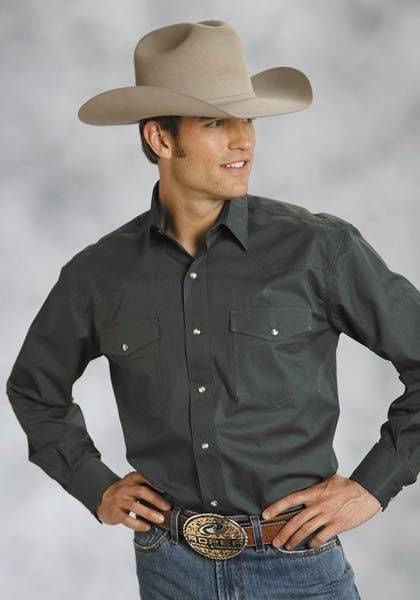 Roper Mens Poplin Shirt LS Shirt Green
