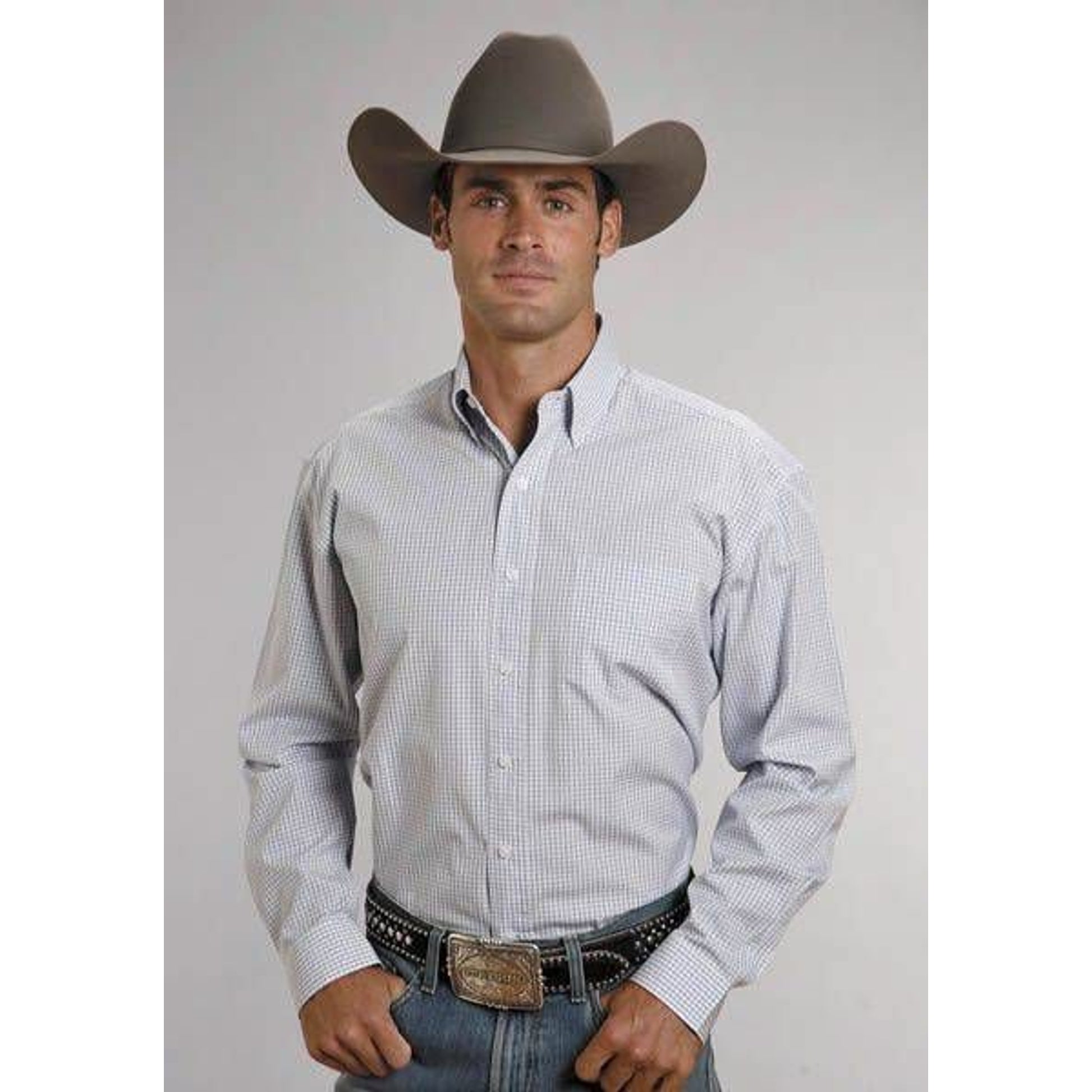 Stetson Mens Button Down LS Shirt Blue Check
