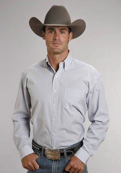 Stetson Mens Button Down LS Shirt Blue Check