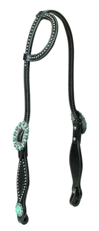 Weaver Turq Cross Basketweave Slide Ear Headstall