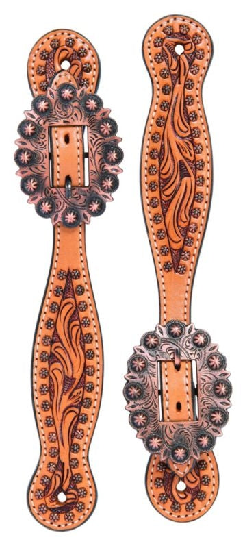 Weaver Turq Cross Floral Tooled Lady Spur Straps