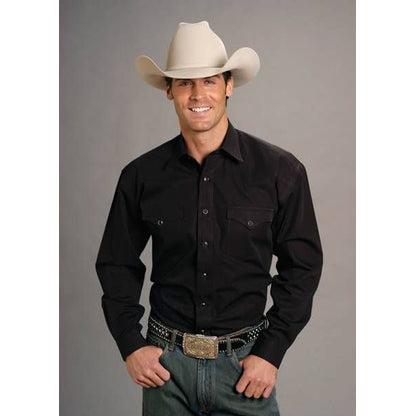 Mens Solid Poplin LS Snap Shirt