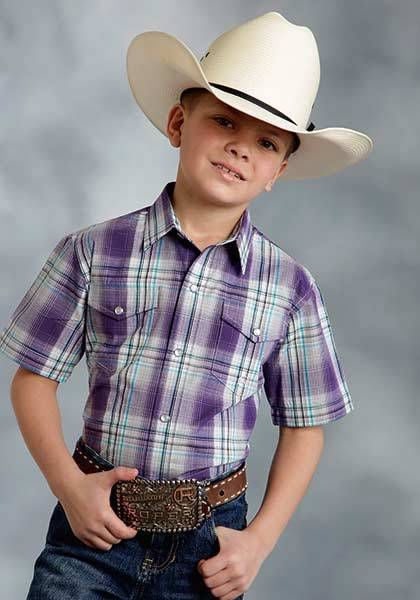 Roper Boys Grapevine Plaid Short Sleeve Snap Shirt