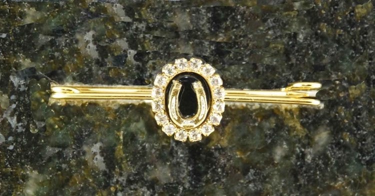 Finish Touch Onyx Oval Pin with Horseshoe Chain 2in