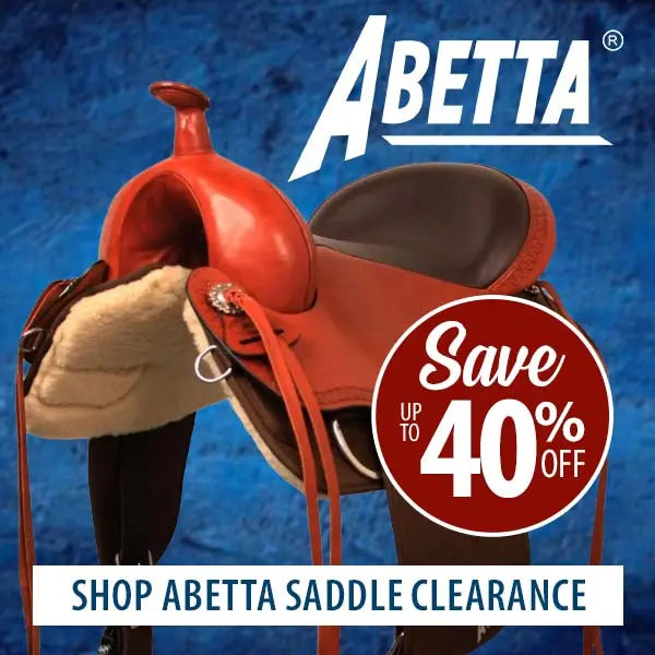 Abetta saddle with a discount offer on a blue background