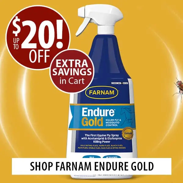 Farnam Endure Gold spray bottle with promotional text on a yellow background