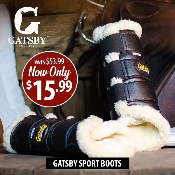 Gatsby Sport Boots with promotional pricing on a wooden surface